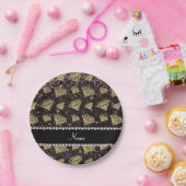 Name Golddiamant schwarzer Glitzer Pappteller (Party)