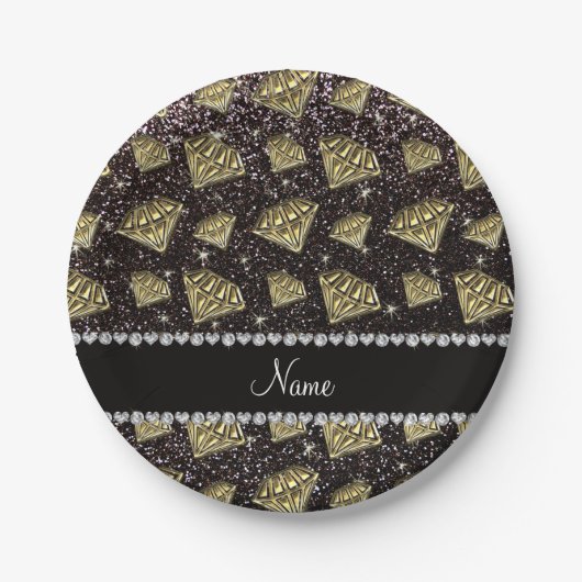 Name Golddiamant schwarzer Glitzer Pappteller (Vorderseite)
