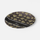 Name Golddiamant schwarzer Glitzer Pappteller (Schrägansicht)