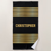 Name, Goldstreifen auf schwarz hinzufügen Strandtuch (Vorderseite)