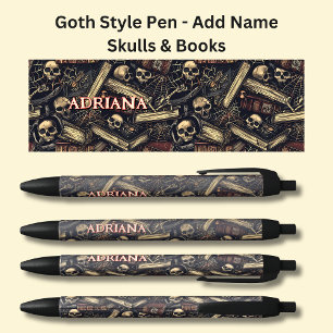 Name, Gothic Books & Skulls auf schwarzen Stiften Kugelschreiber