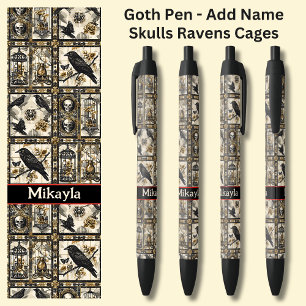 Name, Gothic Skulls & Ravens auf schwarzen Pen hin Kugelschreiber