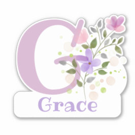 Name Grace plus Initial mit Blumendesign Aufkleber