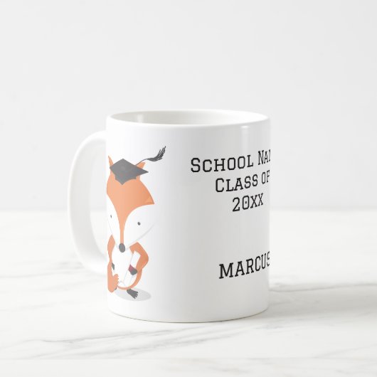 Name Grad Cap Fox Abschluss Kaffeetasse (Vorderseite Links)
