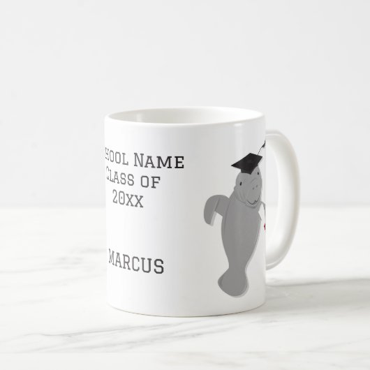 Name Grad Cap Manatee Abschluss Kaffeetasse (VorderseiteRechts)