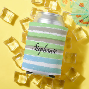 Name Grau Grün Blau Wasserfarbe Streifen Dosenkühler