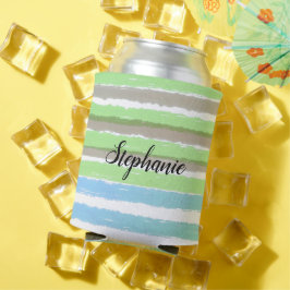 Name Graue grüne blaue Watecolor Streifen Dosenkühler