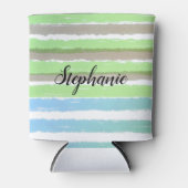 Name Graue grüne blaue Watecolor Streifen Dosenkühler (Vorderseite)