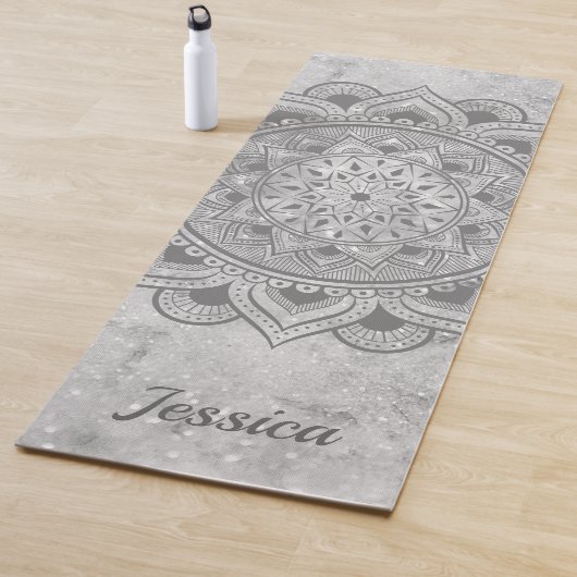 Name Grauer Glitzer Marble Mandala Om Übung Yogamatte (Beispiel)