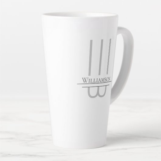 Name Gray Monogram Latte Tasse (Rechte Ecke)