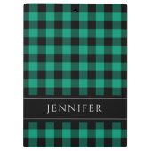 Name Green & Black Karos Kariert Gingham Pattern Klemmbrett (Rückseite)