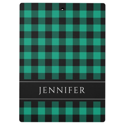 Name Green & Black Karos Kariert Gingham Pattern Klemmbrett (Rückseite)