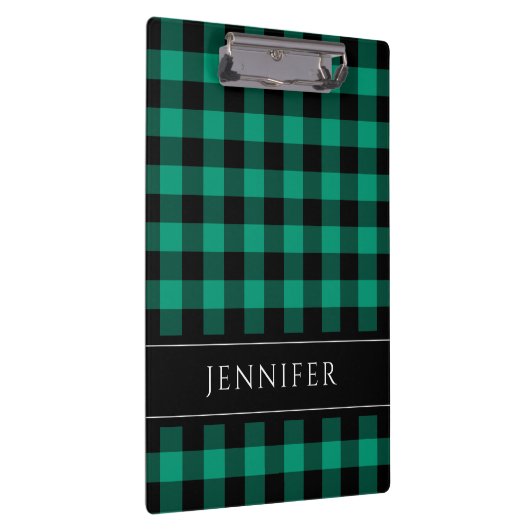 Name Green & Black Karos Kariert Gingham Pattern Klemmbrett (Rechts)