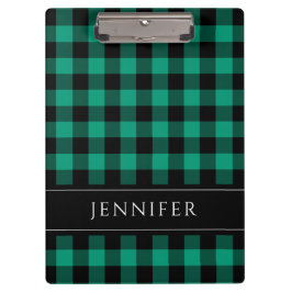 Name Green & Black Karos Kariert Gingham Pattern Klemmbrett