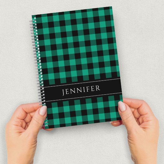 Name Green & Black Karos Kariert Gingham Pattern Notizblock