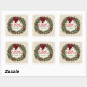 Name Green Gingham Fun Bauernhof Weihnachtsfeier Quadratischer Aufkleber (Blatt)