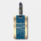Name & große Monogramm, Blue Ocean Blue Gold Grau Gepäckanhänger (Rückseite vertikal)