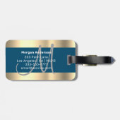 Name & große Monogramm, Blue Ocean Blue Gold Grau Gepäckanhänger (Rückseite horizontal)
