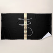Name & große Monogramm, dunkelgraues schwarzes Gol Strandtuch (Vorderseite)