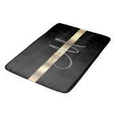 Name & große Monogramm, graues schwarzes Gold Badematte (Schrägansicht)