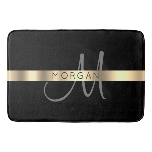 Name & große Monogramm, graues schwarzes Gold Badematte (Vorderseite)
