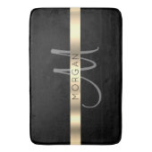 Name & große Monogramm, graues schwarzes Gold Badematte (Vorderseite Vertikal)
