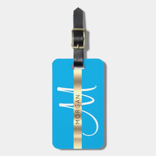 Name & große Monogramm, weißer Himmel und dunkles  Gepäckanhänger (Vorderseite vertikal)