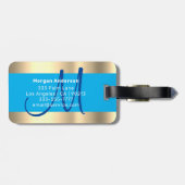 Name & große Monogramm, weißer Himmel und dunkles  Gepäckanhänger (Rückseite horizontal)