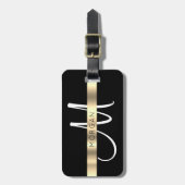 Name & große Monogramm, weißes schwarzes Gold Gepäckanhänger (Vorderseite vertikal)
