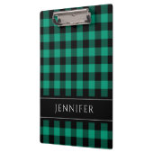 Name Grün & Schwarz Karo Gingham Muster Klemmbrett (Links)