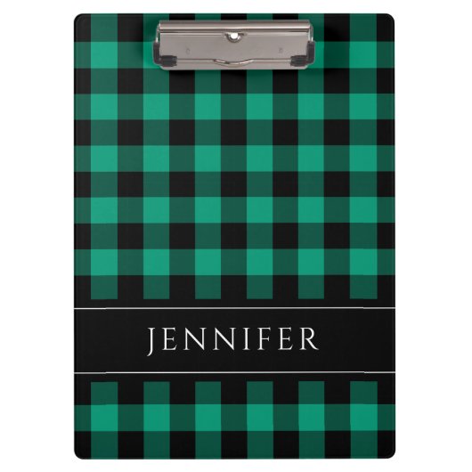 Name Grün & Schwarz Karo Gingham Muster Klemmbrett (Vorderseite)