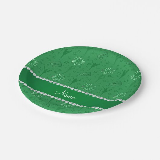 Name grüne Vorreiter Pompoms bullhorns Stars Pappteller (Schrägansicht)