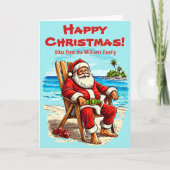 Name Grußtext hinzufügen Santa on Beach Chair Karte (Vorderseite)