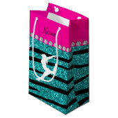 Name Gymnast Türkis Glitzer zebra streifen Kleine Geschenktüte (Vorderseite Schrägansicht)