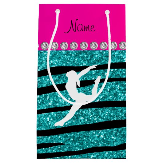 Name Gymnast Türkis Glitzer zebra streifen Kleine Geschenktüte (Vorderseite)