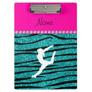 Name Gymnast Türkis Glitzer zebra Streifen Klemmbrett