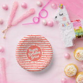 Name | Happy Birthday Coral Simple Stripes Pattern Pappteller (Party)