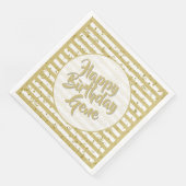 Name Happy Birthday Gold/White Stripes Muster Serviette (Ecke)