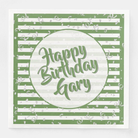 Name Happy Birthday Green Simple Stripes Muster Serviette (Vorderseite)
