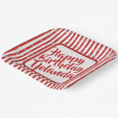Name Happy Birthday Red Simple Stripes Muster Pappteller (Gewinkelt)
