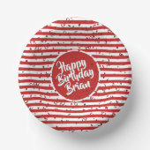 Name | Happy Birthday Red Simple Stripes Pattern Pappteller (Vorderseite)