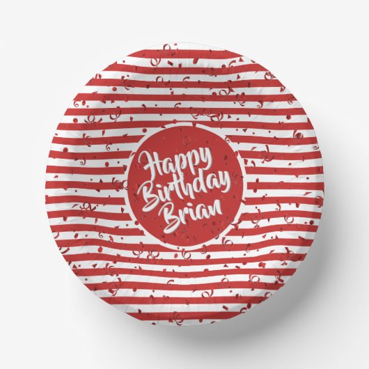 Name | Happy Birthday Red Simple Stripes Pattern Pappteller (Vorderseite)