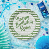 Name | Happy Birthday Simple Stripes Pattern Green Pappteller (Party)