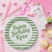 Name | Happy Birthday Simple Stripes Pattern Green Pappteller (Party)