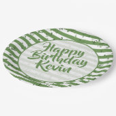 Name | Happy Birthday Simple Stripes Pattern Green Pappteller (Schrägansicht)