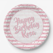 Name | Happy Birthday Simple Stripes Pattern Pink Pappteller (Vorderseite)