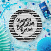 Name | Happy Birthday Simple Stripes Pattern Schwa Pappteller (Party)