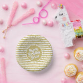 Name Happy Birthday Yellow Simple Stripes Pattern Pappteller (Party)