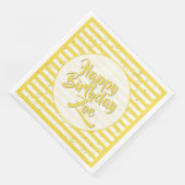Name Happy Birthday Yellow Simple Stripes Pattern Serviette (Ecke)