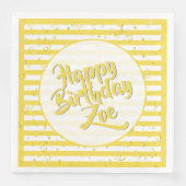 Name Happy Birthday Yellow Simple Stripes Pattern Serviette (Vorderseite)